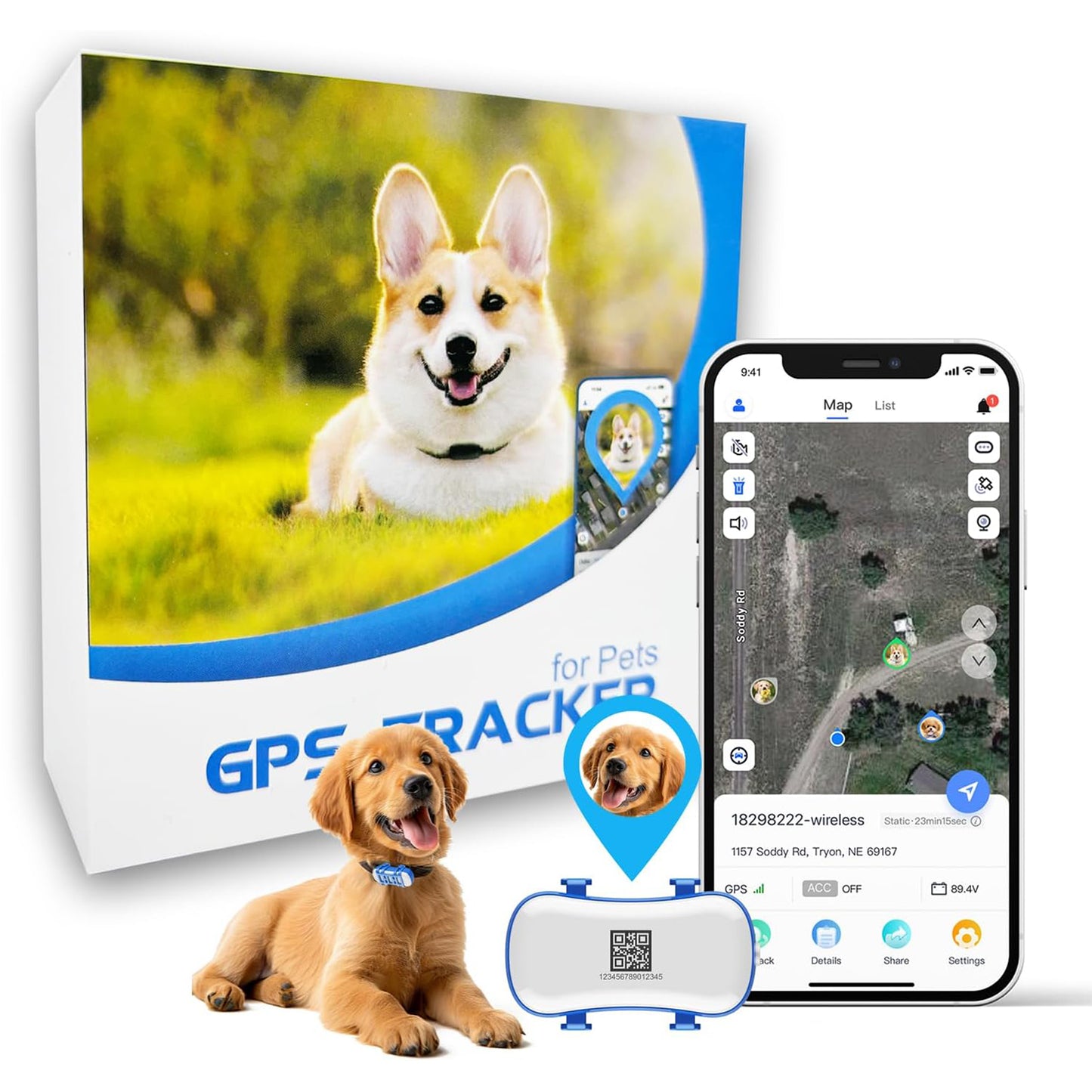 GP30 Pet GPS Tracker 4G IP67 Waterproof, 800mAh Lightweight Real-Time Dog Cat Tracker with 1s Hot Start